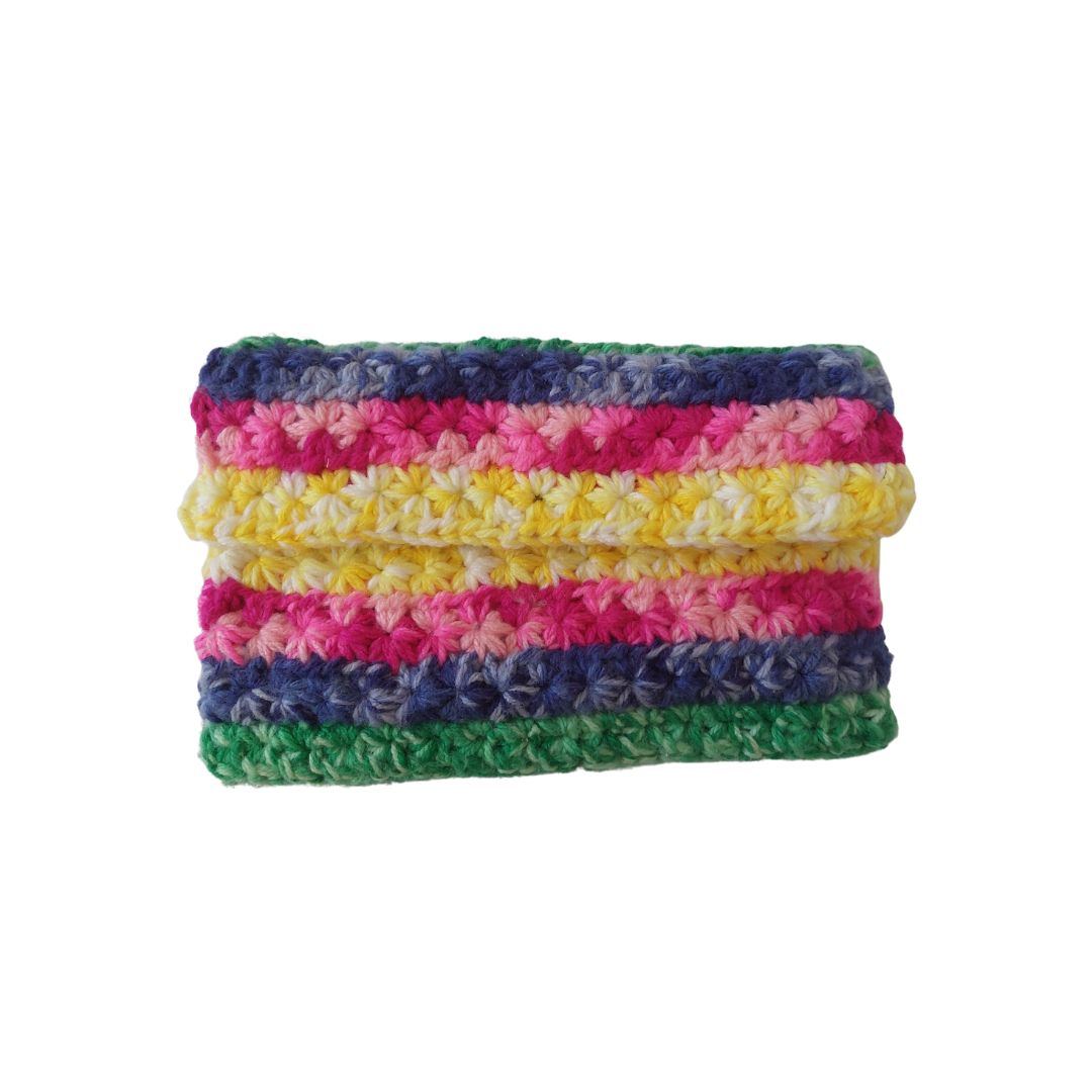Handmade rainbow star stitch crochet clutch bag